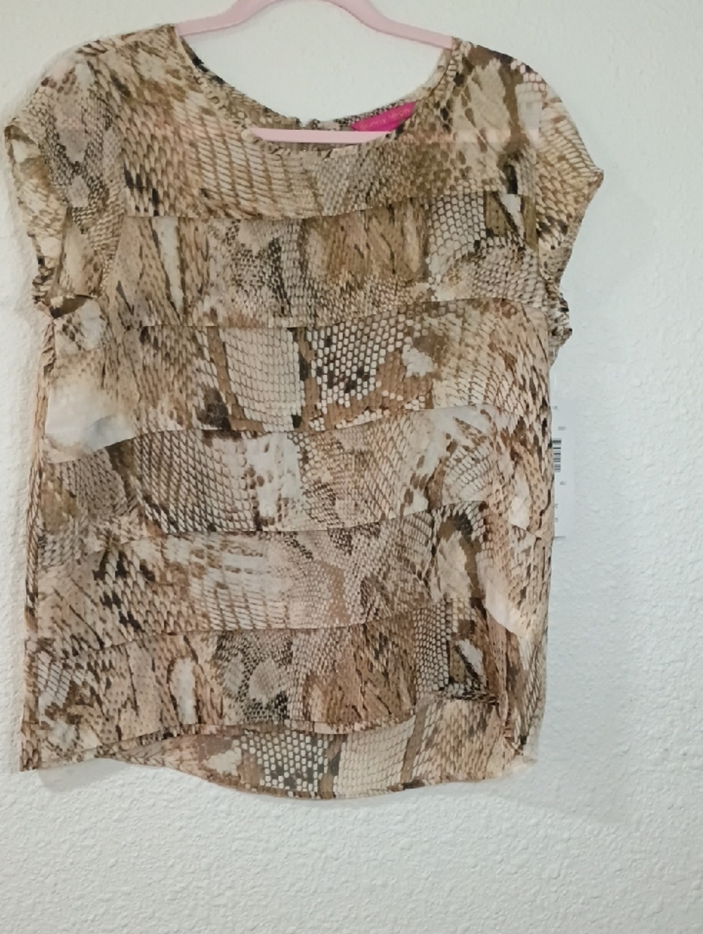 Sunny Leigh Snakeskin Print Short Sleeve Blouse - Beige Brown